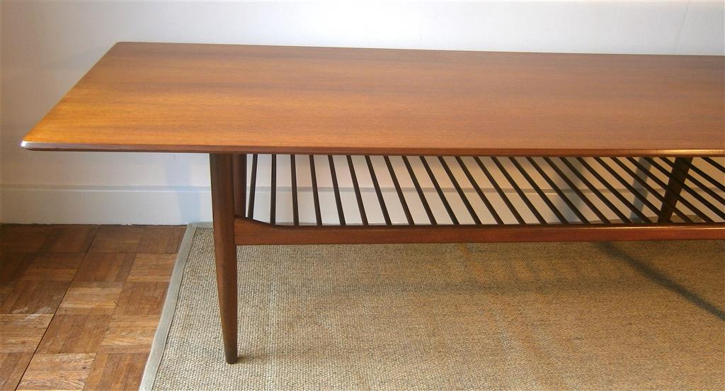 A teak Kofod Larsen for G plan large coffee table, width 160cm, depth 58cm, height 46cm